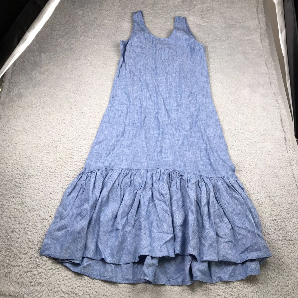 Polo Ralph Lauren Linen Tank Dress Womens S Blue Chambray Tier Ruffle Sleeveless